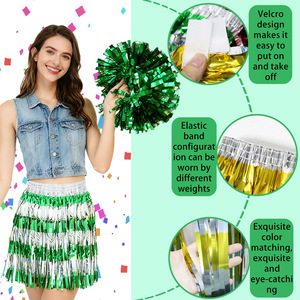 Jupe de fête à franges dorées et argentées, accessoire de costume de danse brillant en PET pour événements sportifs et carnavals - Product Image 2