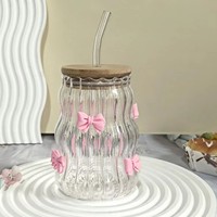 Nouveauté : Gobelets en verre transparent faits à la main de 16 oz avec couvercles en bambou et pailles anti-fuite sans BPA pour boissons froides