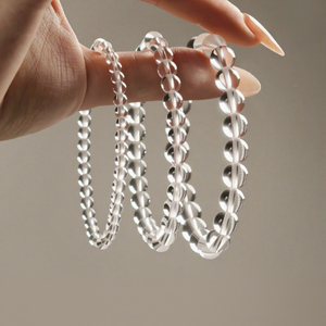 Pulsera de cuentas de cuarzo transparente natural, pulsera elástica de cristal de alta claridad, energía curativa, joyería espiritual de meditación para mujeres - Product Image 2