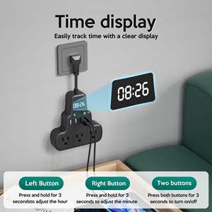 Оптовая продажа: Удлинитель-тройник с 3 розетками, защитой от перенапряжения, вилкой стандарта США, 4 портами USB и часами, портативный - Product Image 5