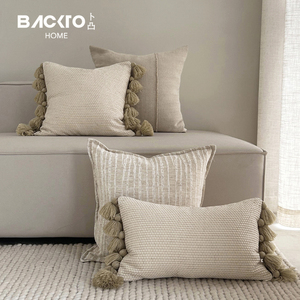 Farmhouse Boho Quasten Baumwoll-Leinen Kissenbezug Makramee Marokkanische Fransen Jacquard Sofa-Kissenhülle Wohnzimmer Heimdekoration - Product Image 1