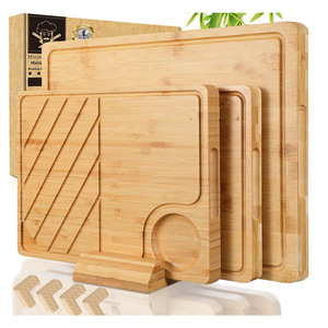 Ensemble de planches à découper en bambou rectangulaires avec rainures pour la cuisine - Product Image 1