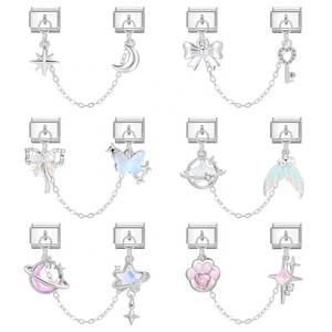 Breloques pendantes DIY pour bracelets modulaires italiens, accessoires en acier inoxydable, motifs étoile, lune, queue de sirène - Product Image 2