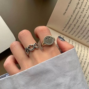 Anillo de plata S925 con diseño de sonrisa para mujer, estilo retro, diseño abierto, joyería para el dedo índice, regalo. - Product Image 5