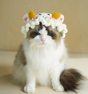 Gorro de Ganchillo para Mascotas, Hecho a Mano, Ajustable, para Gatos y Perros Pequeños, Accesorio de Disfraz Festivo, Patrón Personalizable - Product Image 1