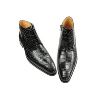 Sepatu bot kulit sapi asli untuk pria, sepatu bot semata kaki kulit sapi asli modis, sepatu kantor bisnis motif buaya ritsleting samping antiselip
