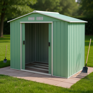 Caseta de Almacenamiento Exterior Verde Claro de 7 x 4 con Puertas Corredizas y Base Incluida para Herramientas de Jardín, Patio Trasero y Césped - Product Image 2