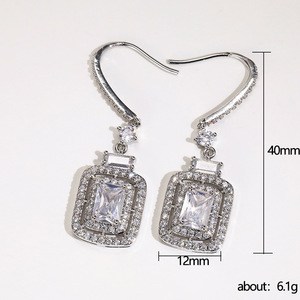Orecchini a Gancio con Pietra Scintillante Taglio Principessa per Donne, Eleganti Gioielli Pendenti con Pavé - Product Image 5