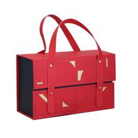 Boîte à bonbons de mariage en cuir rouge européen exquis avec poignée, cadeau de fiançailles, boîte vide pour festival, boîtes cadeaux