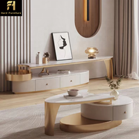 Meuble TV moderne de luxe en acier inoxydable Table basse de salon Table d'appoint en marbre Table d'appoint dorée ellipse pour meuble TV à domicile