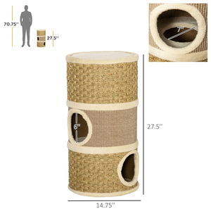 28-Zoll-Katzenwohnung, 3-stöckiges Katzen versteck mit Sisal-Kratz kissen, fass förmiger kleiner Kratz baum für Innen katzen - Product Image 5
