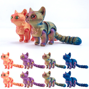 Figurine de chat réaliste en plastique PLA imprimée en 3D sur mesure de 16 cm, rotative, articulée, flexible, jouet éducatif à assembler, pour le bureau - Product Image 1