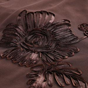 Abito da Sera Vintage Floreale Mini con Maniche Lunghe Trasparenti e Orlo a Matita, Ricamo di Rose Marrone Scuro per Donna, Outfit Formale per Feste - Product Image 6