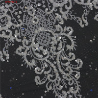 Tissu en dentelle à paillettes argentées et blanches, tulle à cordon brodé, perles collées, tissu en dentelle à paillettes, tissu en guipure Randa, dentelle brodée
