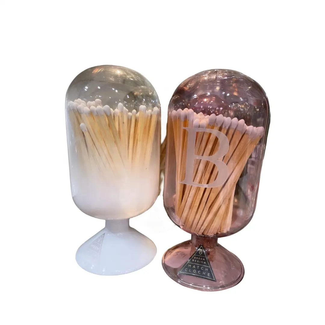 Jarra de vidro colorida de fabricante chinês combina com S M L Match Cloche Fósforos de segurança em jarra de vidro com cortiça