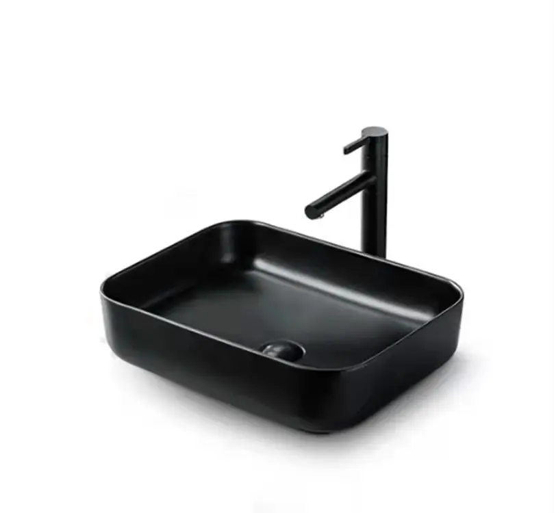 Bathroom Sanitary Ware Rectangle Matte Black Wash Sink Counter top Luxury Above Color Art Basins Vessel