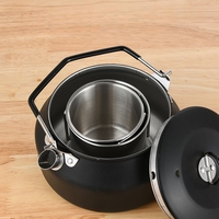 Bouilloire légère en acier inoxydable de 1 L avec deux tasses pliables et couvercle pour une utilisation en extérieur et à la maison