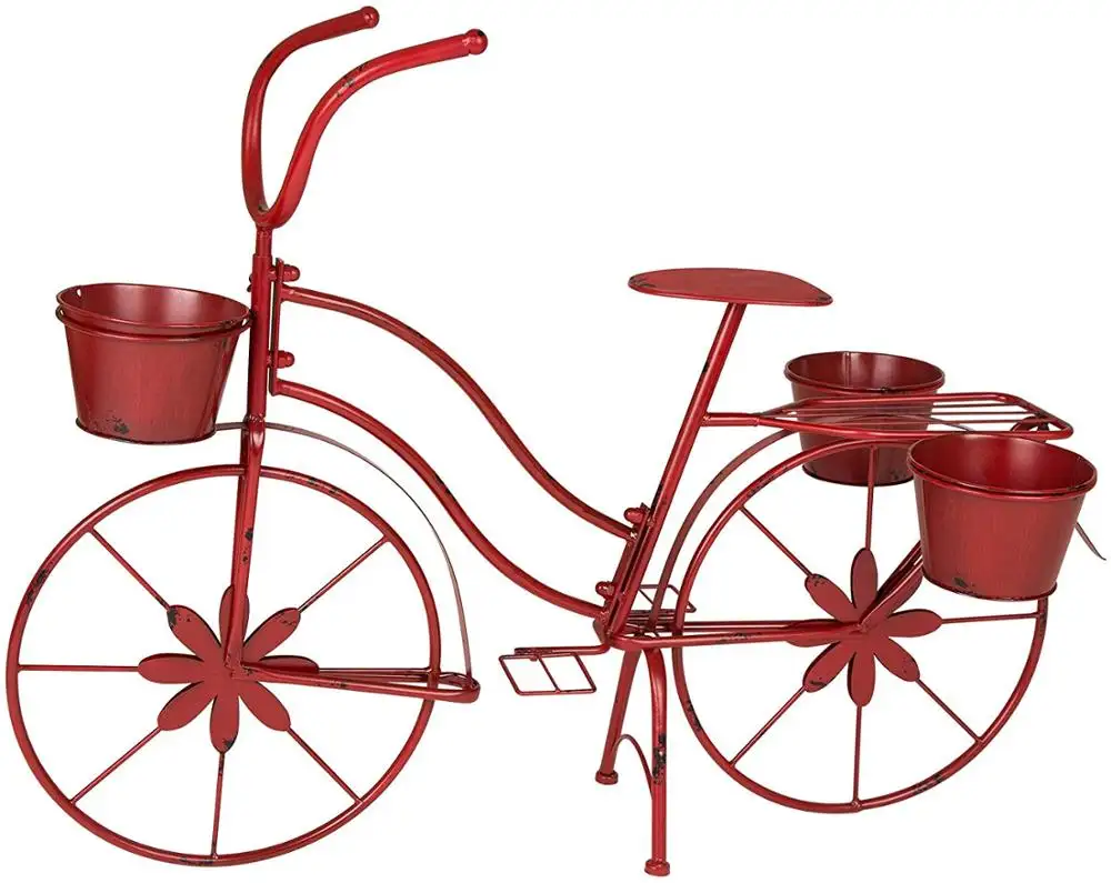 Metal Home And Garden Standing Bicycle Planter Hand Painted Flower Holder