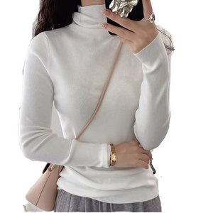 Pull col roulé pour femme 100% coton tricot côtelé manches longues style minimaliste pour l'automne anti-boulochage épaisseur standard - Product Image 1