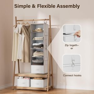Hanging Closet Organizer <b>6</b>-Shelf With 3 <b>Drawers</b> And Side Pockets For Bedroom Clothing Storage - Product Image 3