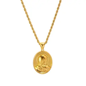 Đồ trang sức Hy Lạp amulet huy chương 18K vàng thép không gỉ động vật thanh kiếm Sói sư tử la bàn Jesus đồng xu quyến rũ Mặt dây chuyền vòng cổ cho nam giới