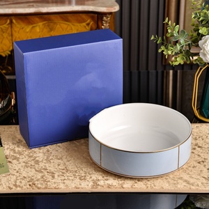 Tazón de Porcelana para Servir, Plato Decorativo para la Cena, Plato Redondo con Borde Dorado para la Cena en Casa y Decoración de la Mesa - Product Image 4