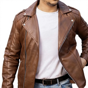 Custom Leather <b>Jackets</b> Men's Fashion Windbreak Motorcycle Biker Stand Collar <b>Waterproof</b> Breathable Quick Dry Front High Quality - Product Image 1