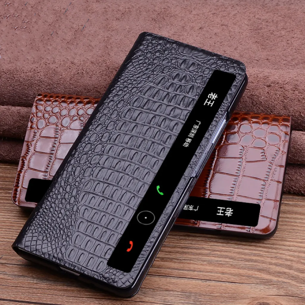 Smart Windows Neue Geschäfts modelle fortschritt liche Krokodil leder Ledertasche für Huawei Mate X 3 Honor Magic V 2