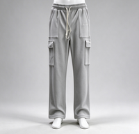Pantalon cargo thermique gris épais pour homme, coupe large, multi-poches, anti-plis, personnalisé