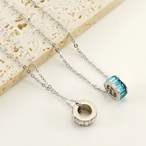 Stainless Steel Necklace With Round Crystal Pendant For Women Clavicle Chain Light Luxury Jewelry Gift Occasion ZN628 - Product Image 3