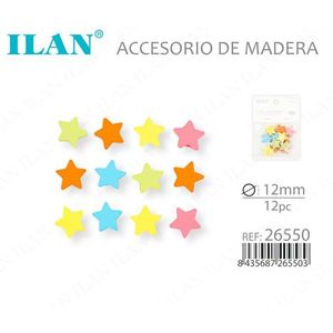 Accessorio in legno a forma di stella Ilan 12mm 12 pezzi per lavori artigianali - Product Image 3