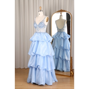 Vestido <span class=keywords><strong>de</strong></span> Gala Azul Satinado <span class=keywords><strong>de</strong></span> Lujo para <span class=keywords><strong>Quinceañera</strong></span>, con Tirantes Finos, Lentejuelas y Tul, Vestido Largo Moderno para Boda/Fiesta <span class=keywords><strong>de</strong></span> Cumpleaños - Product Image 2