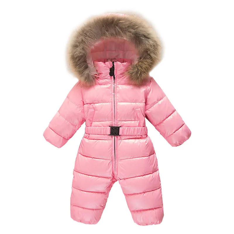 Hoodie tulum genel çocuklar kış Snowsuit tulum fermuar bebek giysileri Romper ördek aşağı tam uzun kollu bebek erkek kız 2024