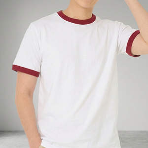 เสื้อยืดสีขาวชาย แขนสั้น แต่งขอบสีแดง คอกลม ทรงปกติ ผ้าฝ้ายถัก 100% สีพื้น ดีไซน์เรียบง่าย - Product Image 5
