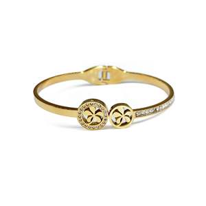 Brazalete Moderno de Moda en Acero Inoxidable 316L con Baño de Oro PVD e Incrustaciones de Cristal, Diseño de Trébol de Cuatro Hojas para Mujer, Regalo - Product Image 1
