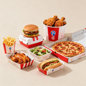 Caja de Papel para Alimentos Resistente y a Prueba de Fugas, Tamaño Personalizado, para <span class=keywords><strong>Hamburguesas</strong></span>, Papas Fritas, Pollo, Pizza, Ensaladas, Barras de Aperitivos <span class=keywords><strong>del</strong></span> <span class=keywords><strong>Mundial</strong></span> - Product Image 1