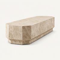 Table basse en marbre naturel travertin à bords biseautés, table centrale minimaliste pour salon, table basse monolithique à veinage unique