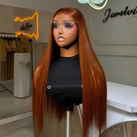 Perruque Lace Front 13x4 en Cheveux Humains, Couleur Gingembre Cuivré, avec Dentelle Transparente, Sans Colle, Pré-épilée, Longue et Lisse Soyeuse