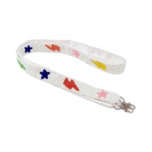 Correa de Lujo para Bolso Bordada con Estrellas y Rayos Coloridos, Tela de Algodón Blanca, Herrajes Plateados, para Mujer, Boda - Product Image 1