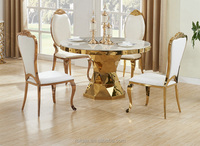 Ensemble de table à manger ronde très vendu, table de mariage en marbre de luxe et chaises, table de banquet moderne en acier inoxydable doré pour hôtel