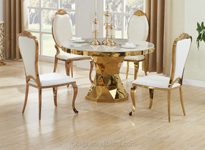Hot Bán Vòng Bàn Ăn Đặt Sang Trọng Bằng Đá Cẩm Thạch Bàn Đám Cưới Và Ghế Hiện Đại Vàng Thép Không Gỉ Khách Sạn Tiệc Bàn Ăn Tối - Product Image 5
