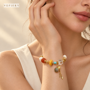 Bracelet en pierres précieuses mélangées ambre et turquoise, fait main, perles extensibles, bijoux pour femmes, OEM personnalisé - Product Image 2