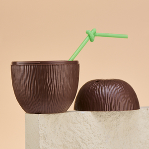 Chất lượng cao rỗng 340ml 460ml PP cấp thực phẩm nhựa Đảng vỏ dừa hình Tiki uống nước giải khát ly với rơm và nắp đậy - Product Image 2