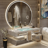 Salles de bains flottantes de luxe modernes Bon prix Comptoir en marbre PVC MDF Pierre d'acier avec miroir et lavabo Villas
