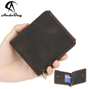 AndoBag Carteras Cortas para Hombre, de Cuero Crazy Horse, Tarjetero Delgado, Piel Genuina de Vacuno, Monedero Sencillo Vintage con Cremallera 1583 - Product Image 1