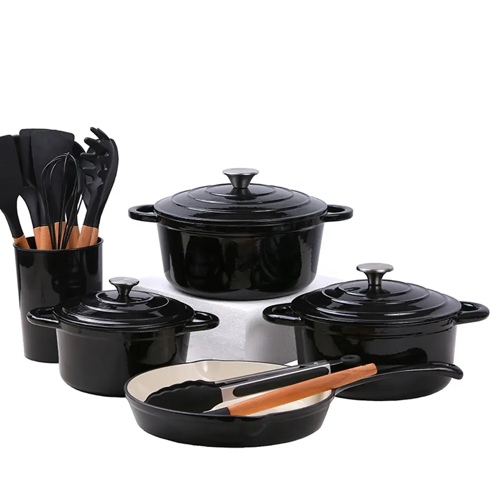 Amazon Hot Sale Custom Shape preseasoned enamel cast iron casserole cookware sets cooking pot set