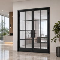 Porte d'entrée commerciale sur mesure en acier noir moderne avec double vitrage pour bureau, hôtel et magasin de détail