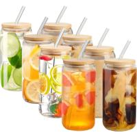 Tasse à boisson au cola de 12oz 16oz 20oz 24oz Tasse en verre avec logo personnalisé avec couvercle et paille pour la fête