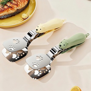 Stainless Steel Fish Spatula With Bear Handle 2 Pieces Multi Functional Kitchen Utensil For Frying And Serving Food Clips - Product Image 1