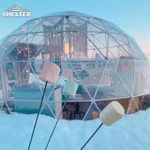 Tenda Igloo Dome 6m, tenda taman transparan luar ruangan restoran Geodesic Dome bening Igloo